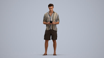 3D human model man casual standing, photogrammetry scanned person for archviz, standing pose render