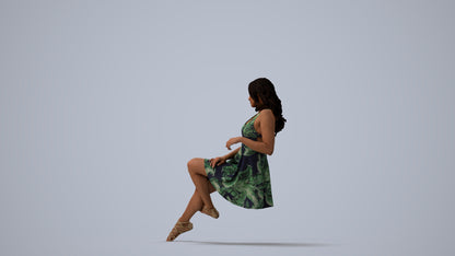 photogrammetry 3D woman sitting, realistic human model archviz FBX, three-quarter view render