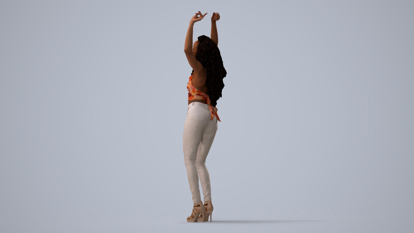 scanned 3D woman casual dancing, photogrammetry people for Enscape and V-Ray, three-quarter view render