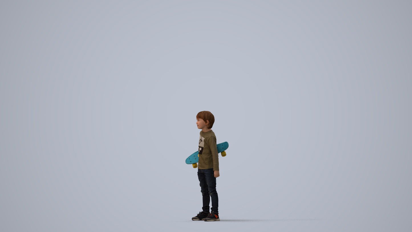 scanned 3D boy casual kids, photogrammetry people for Enscape and V-Ray, three-quarter view render