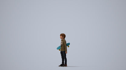 scanned 3D boy casual kids, photogrammetry people for Enscape and V-Ray, three-quarter view render