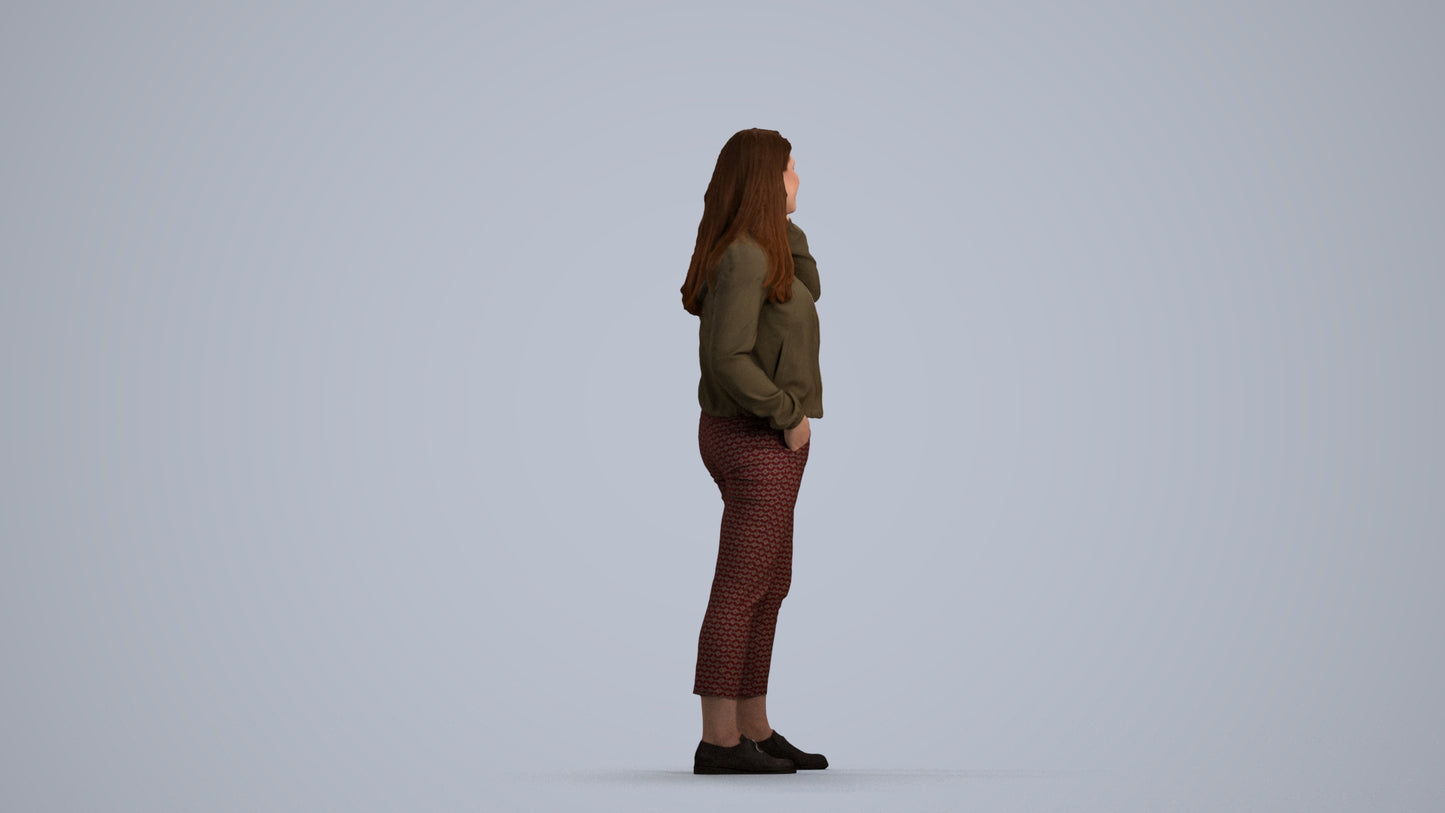 scanned 3D woman casual standing, photogrammetry people for Enscape and V-Ray, front view render
