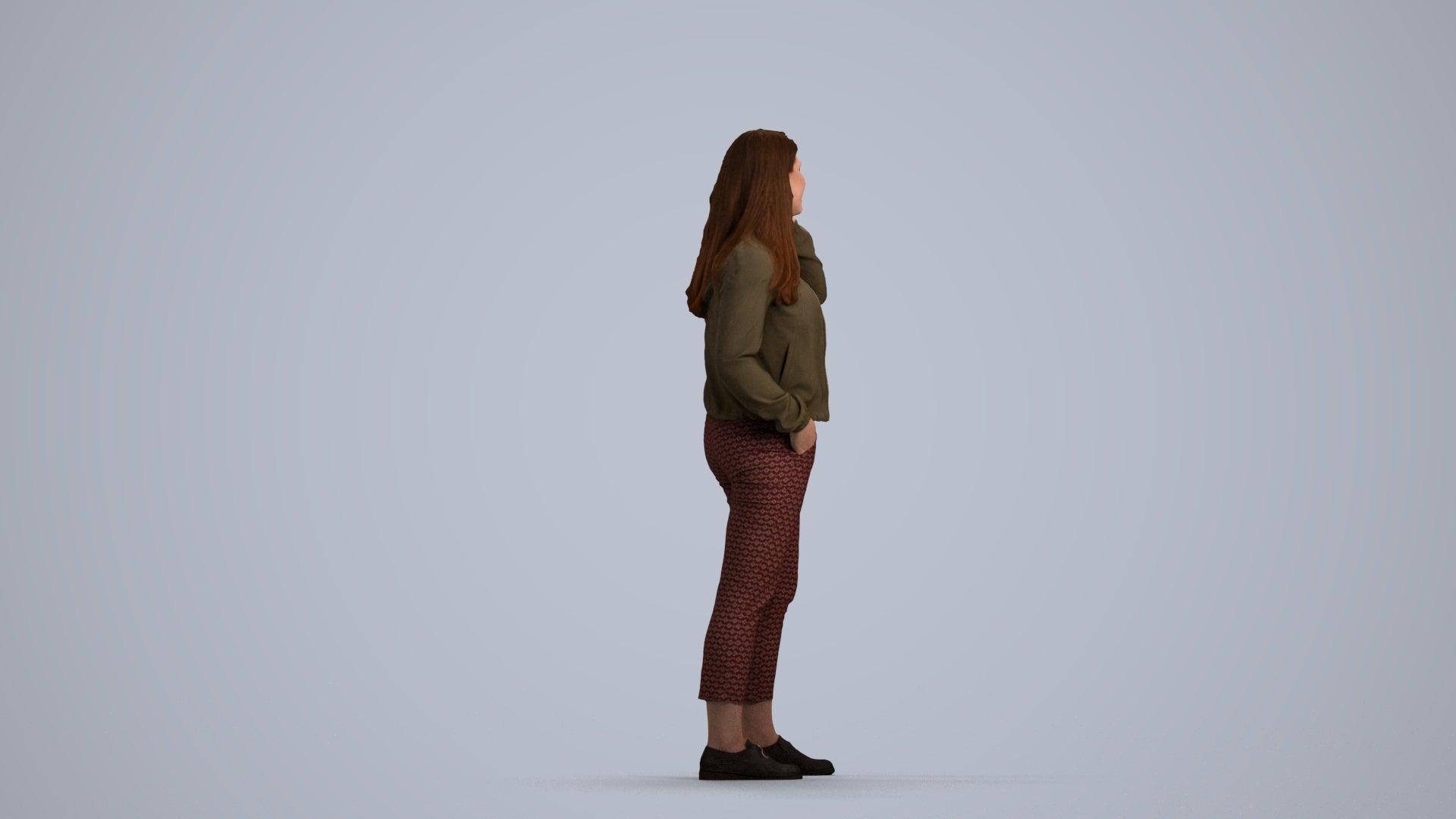 scanned 3D woman casual standing, photogrammetry people for Enscape and V-Ray, front view render