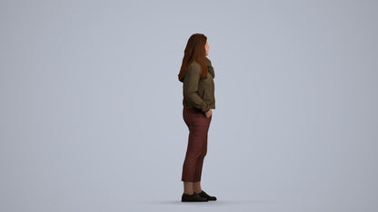 scanned 3D woman casual standing, photogrammetry people for Enscape and V-Ray, front view render