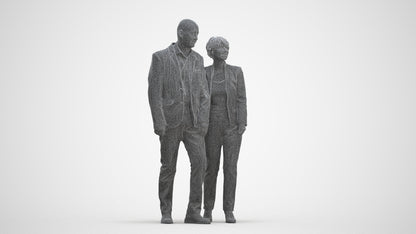 3D human model senior woman business couple, photogrammetry scanned person for archviz, three-quarter front view render