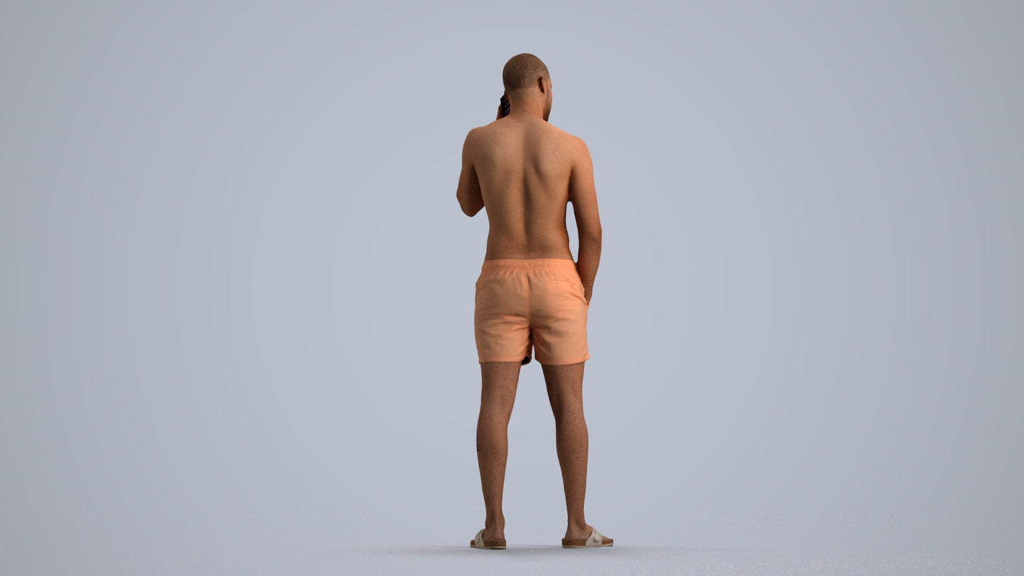 realistic 3D human man pool, archviz people FBX OBJ for Blender, front view render