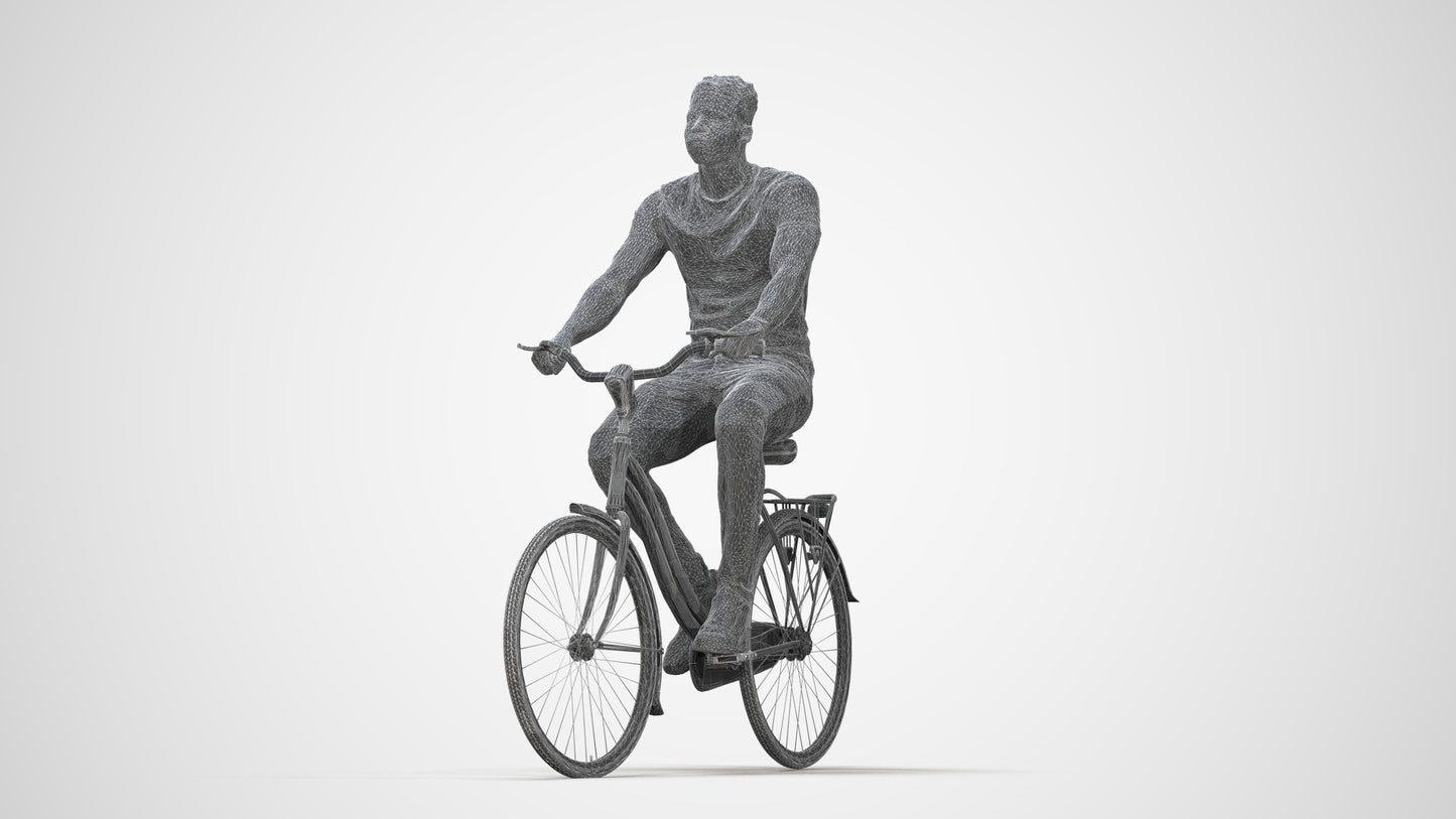 scanned 3D man casual cycling, photogrammetry people for Enscape and V-Ray, wireframe back view