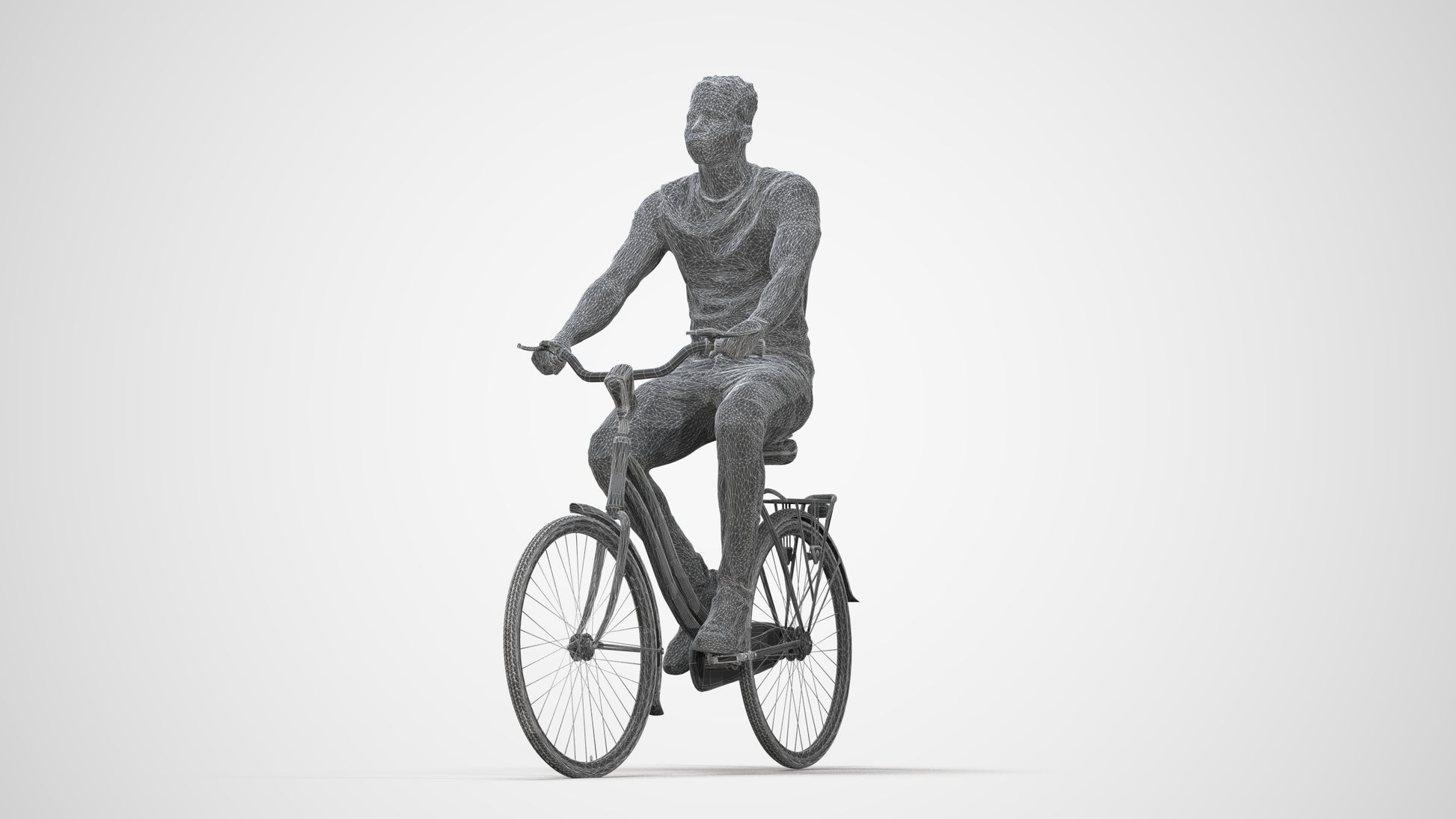 scanned 3D man casual cycling, photogrammetry people for Enscape and V-Ray, wireframe back view