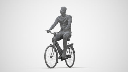 scanned 3D man casual cycling, photogrammetry people for Enscape and V-Ray, wireframe back view