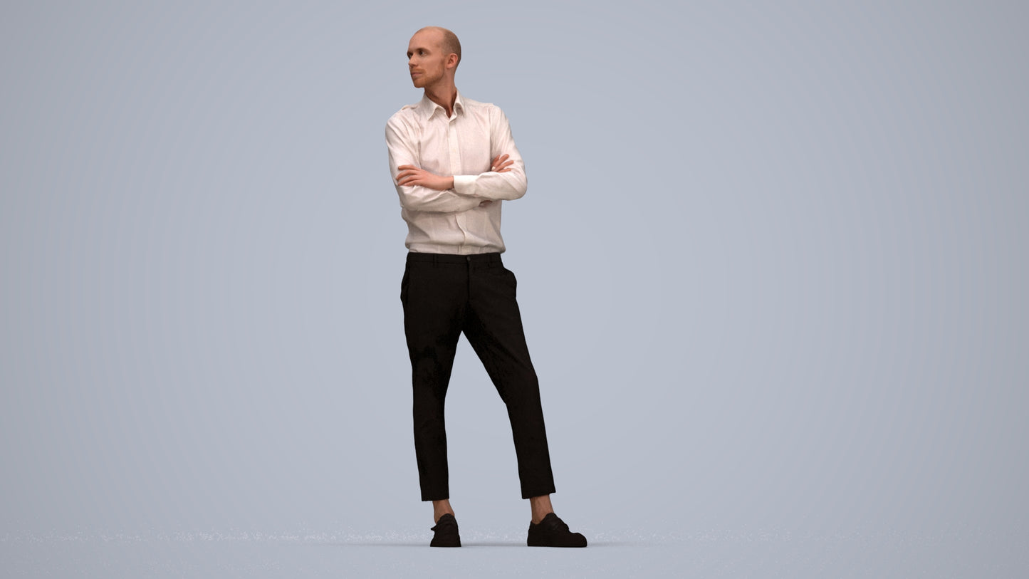 realistic 3D people man business standing, render-ready for V-Ray and Corona, FBX OBJ, top-down view render
