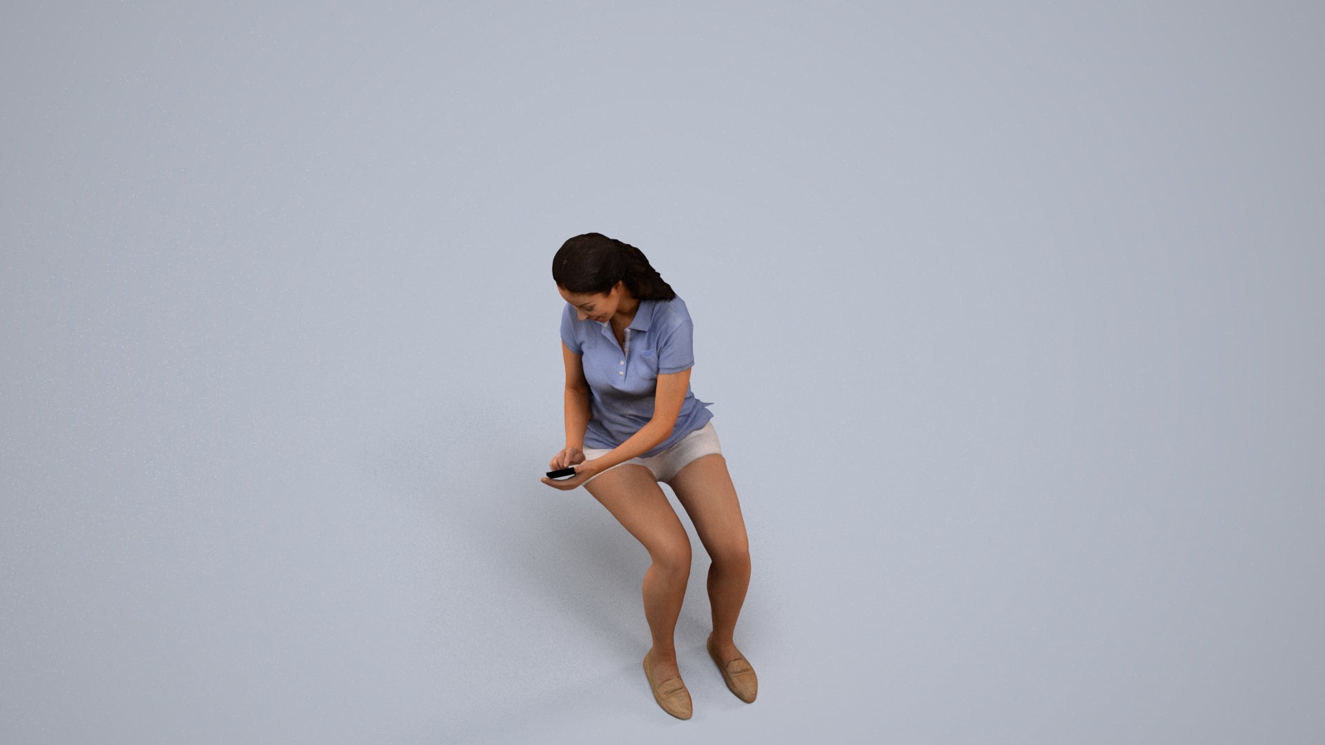 realistic 3D woman casual sitting, scanned archviz people for Blender and 3ds Max, back view render