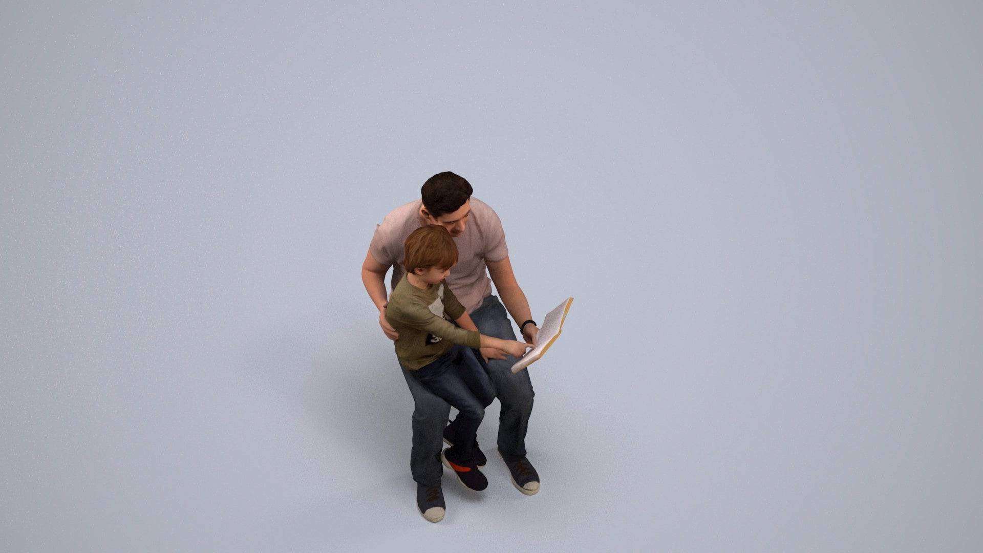 3D human model boy casual kids, photogrammetry scanned person for archviz, back view render