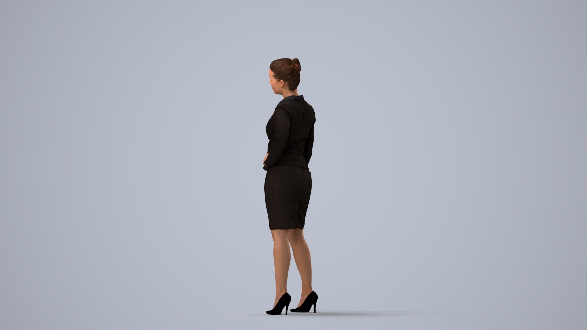 3D scanned woman business, photorealistic archviz people for Enscape and SketchUp, three-quarter view render