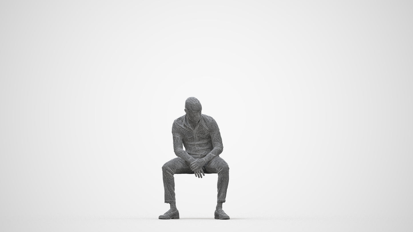 realistic 3D people man business sitting, render-ready for V-Ray and Corona, FBX OBJ, wireframe back view