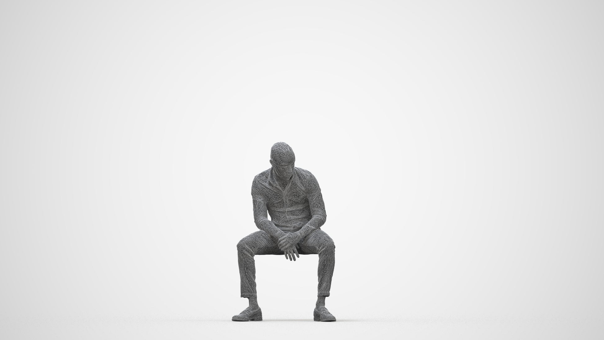 realistic 3D people man business sitting, render-ready for V-Ray and Corona, FBX OBJ, wireframe back view
