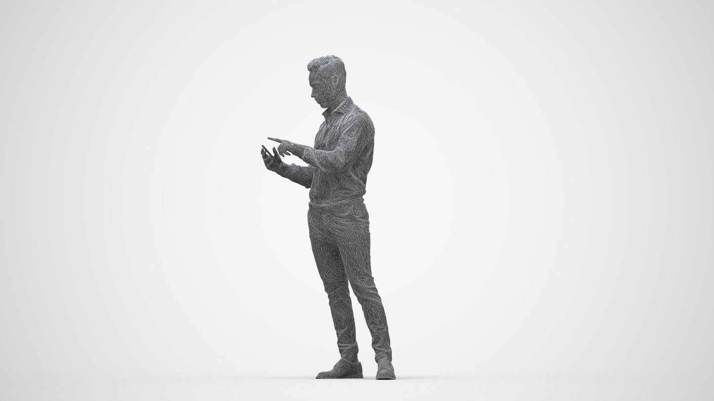 realistic 3D people man business standing, render-ready for V-Ray and Corona, FBX OBJ, wireframe back view