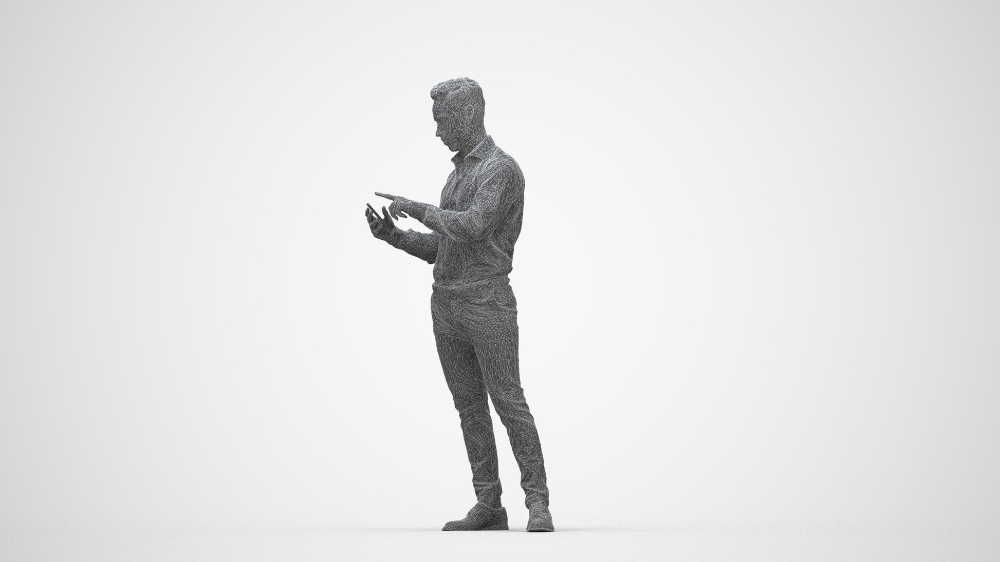 realistic 3D people man business standing, render-ready for V-Ray and Corona, FBX OBJ, wireframe back view