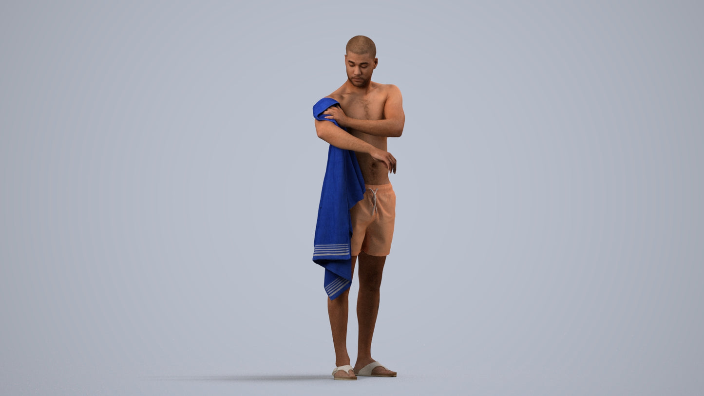 3D people model man pool, scanned human for 3ds Max rendering, side view render