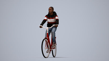 realistic 3D boy casual cycling, scanned archviz people for Blender and 3ds Max, top-down view render