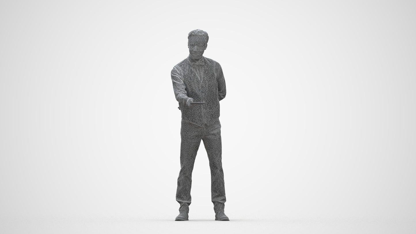 3D people model man hospitality, scanned human for 3ds Max rendering, wireframe back view