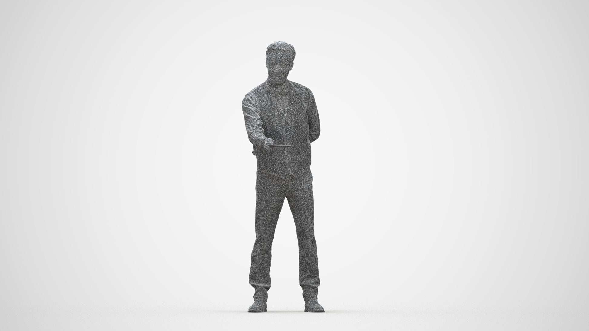 3D people model man hospitality, scanned human for 3ds Max rendering, wireframe back view