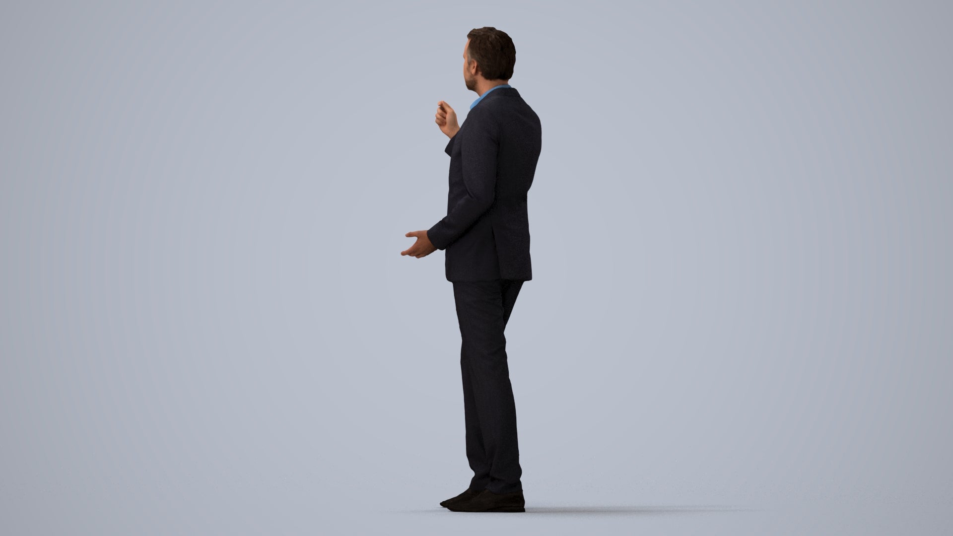realistic 3D human man business, archviz people FBX OBJ for Blender, three-quarter view render