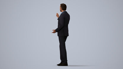 realistic 3D human man business, archviz people FBX OBJ for Blender, three-quarter view render
