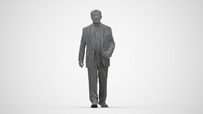 realistic 3D senior man business standing, scanned archviz people for Blender and 3ds Max, wireframe back view