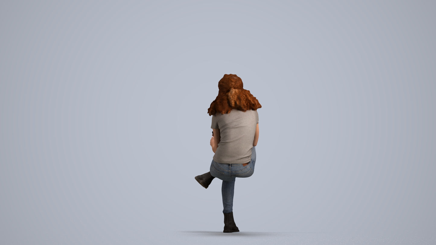 realistic 3D people woman casual sitting, render-ready for V-Ray and Corona, FBX OBJ, front view render