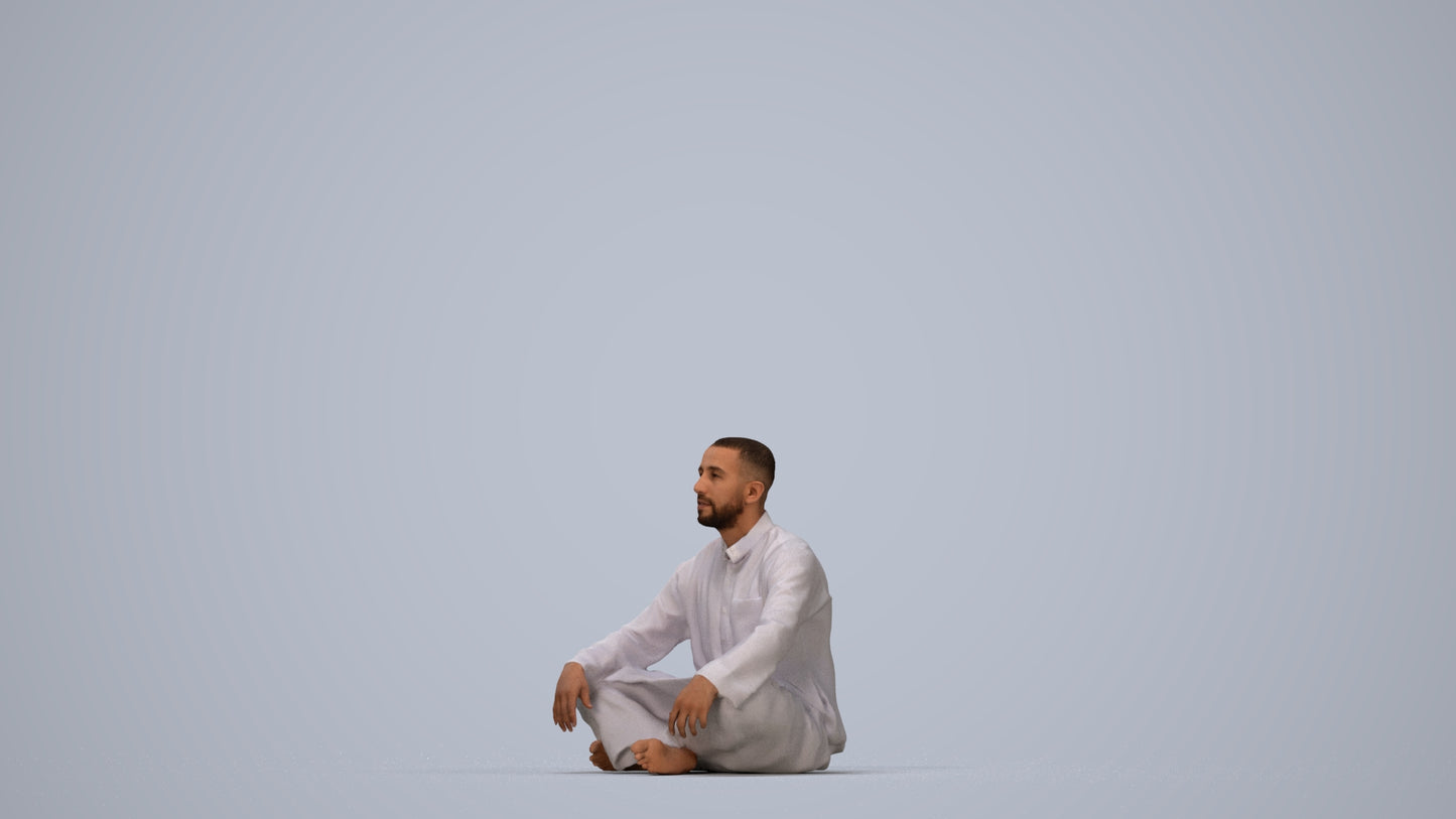 photogrammetry 3D man sitting, realistic human model archviz FBX, top-down view render