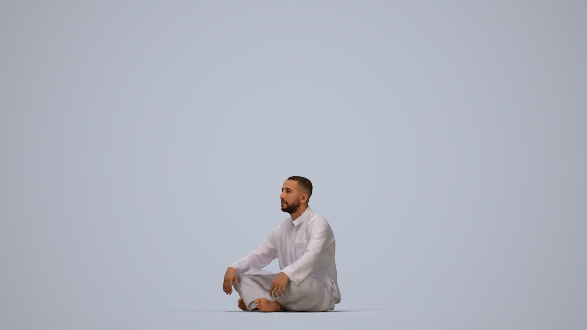 photogrammetry 3D man sitting, realistic human model archviz FBX, top-down view render