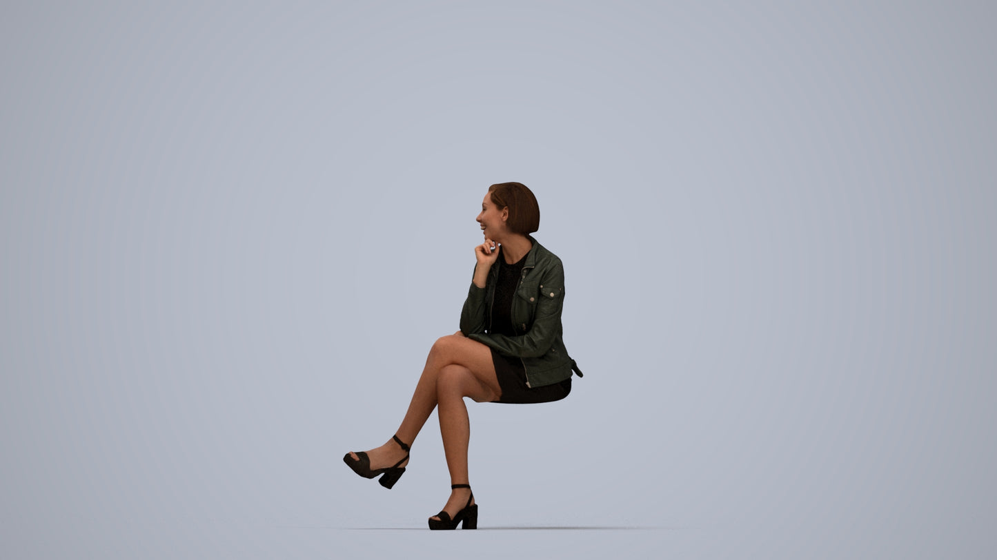 3D scanned woman sitting casual, photorealistic archviz people for Enscape and SketchUp, top-down view render