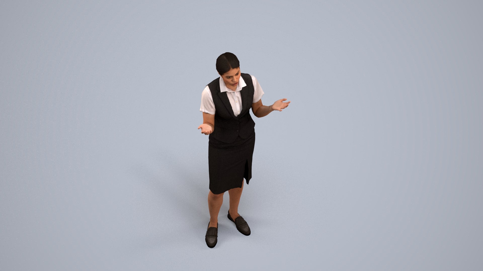 realistic 3D human woman hospitality, archviz people FBX OBJ for Blender, back view render