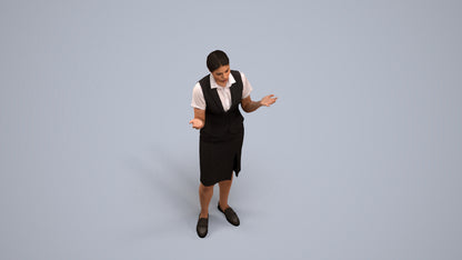 realistic 3D human woman hospitality, archviz people FBX OBJ for Blender, back view render