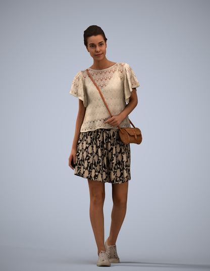 scanned 3D woman casual standing, photogrammetry people for Enscape and V-Ray