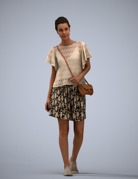 scanned 3D woman casual standing, photogrammetry people for Enscape and V-Ray