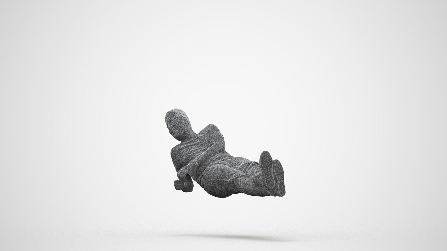 3D people model man casual sitting, scanned human for 3ds Max rendering, three-quarter front view render