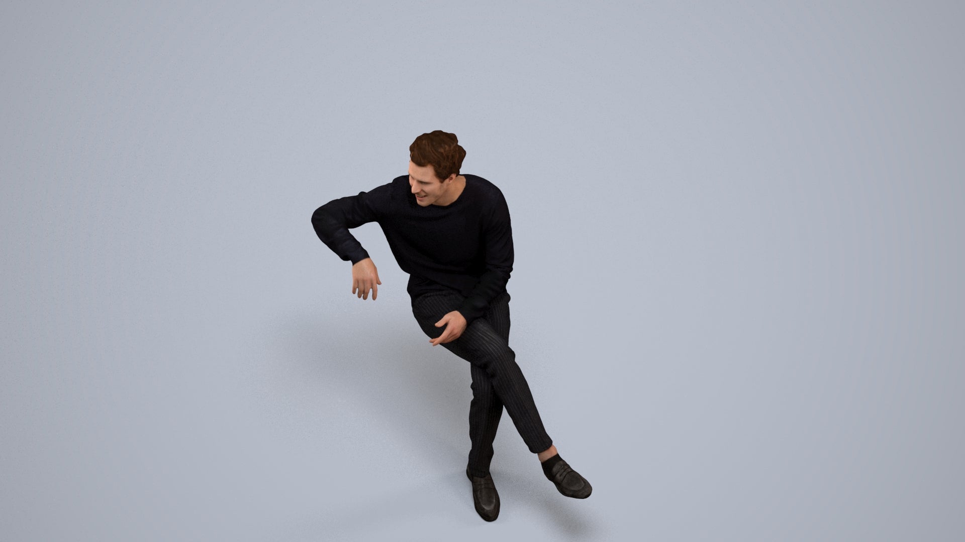 scanned 3D man casual sitting, photogrammetry people for Enscape and V-Ray, back view render