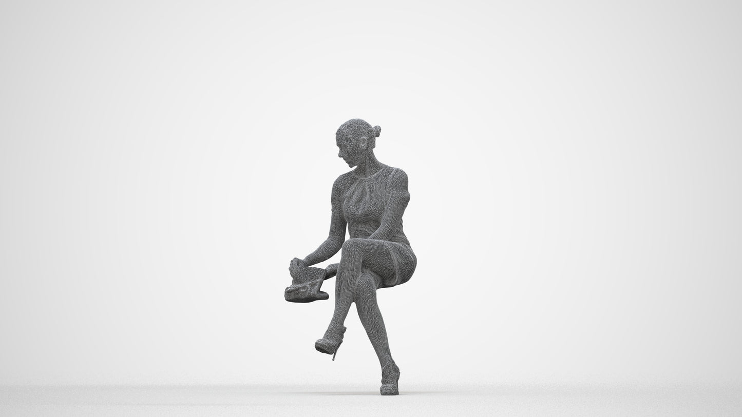 photogrammetry 3D woman business sitting, realistic human model archviz FBX, wireframe back view