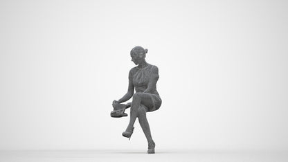 photogrammetry 3D woman business sitting, realistic human model archviz FBX, wireframe back view