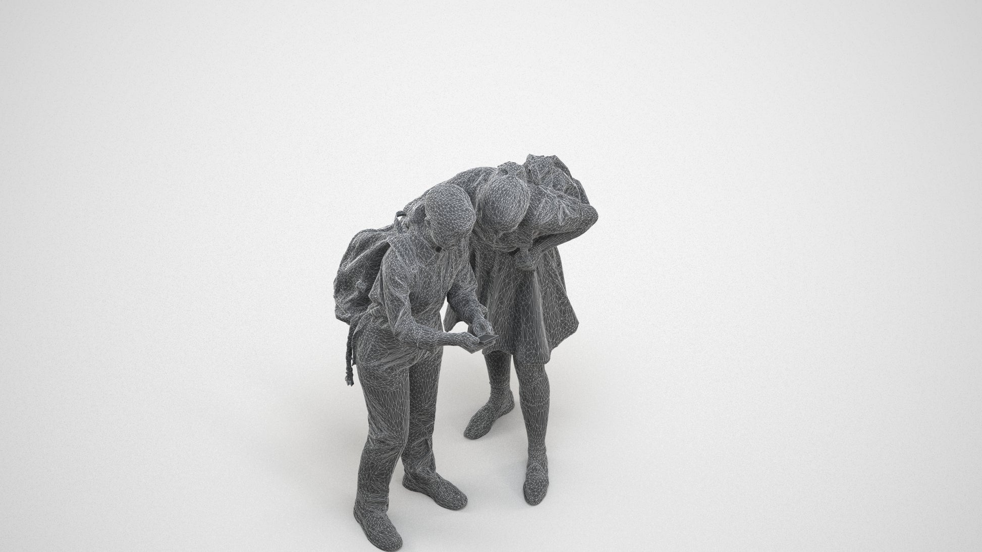realistic 3D girl kids, scanned archviz people for Blender and 3ds Max, wireframe three-quarter view