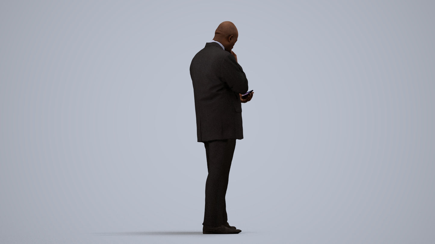 photogrammetry 3D man business, realistic human model archviz FBX, side view render