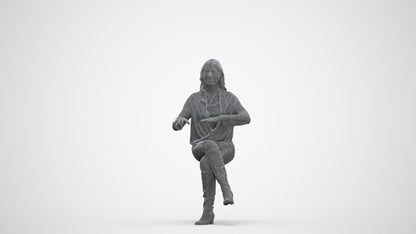 realistic 3D human woman casual sitting, archviz people FBX OBJ for Blender, three-quarter front view render