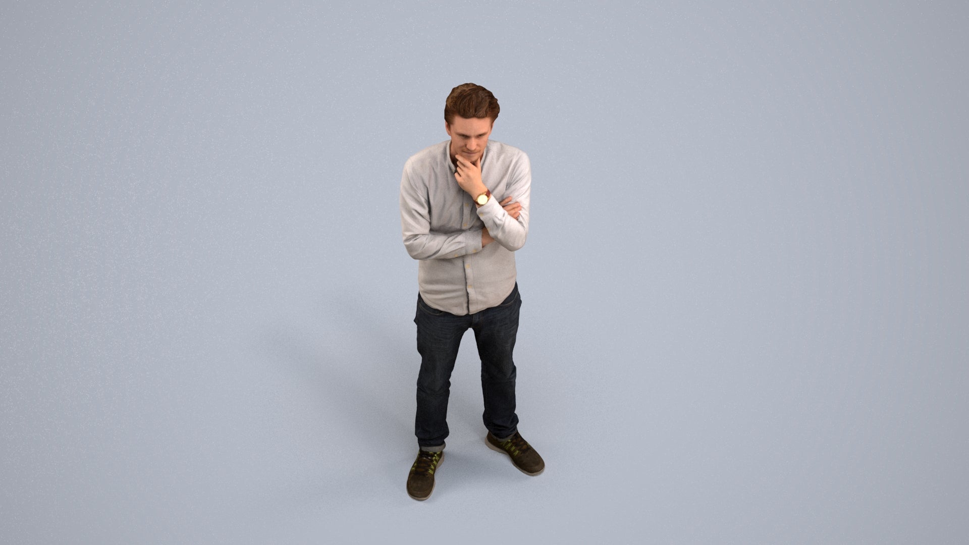 3D scanned man standing casual, photorealistic archviz people for Enscape and SketchUp, back view render