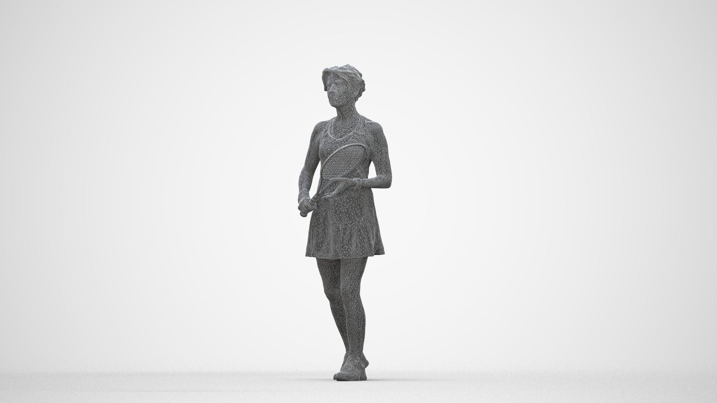 3D human model woman sport, photogrammetry scanned person for archviz, wireframe back view
