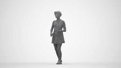 3D human model woman sport, photogrammetry scanned person for archviz, wireframe back view