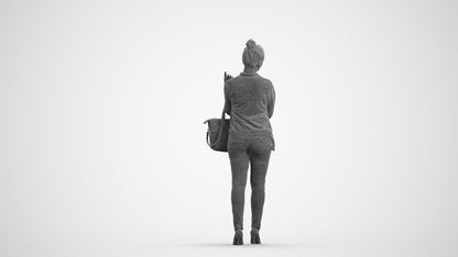 realistic 3D woman business standing, scanned archviz people for Blender and 3ds Max, wireframe front view