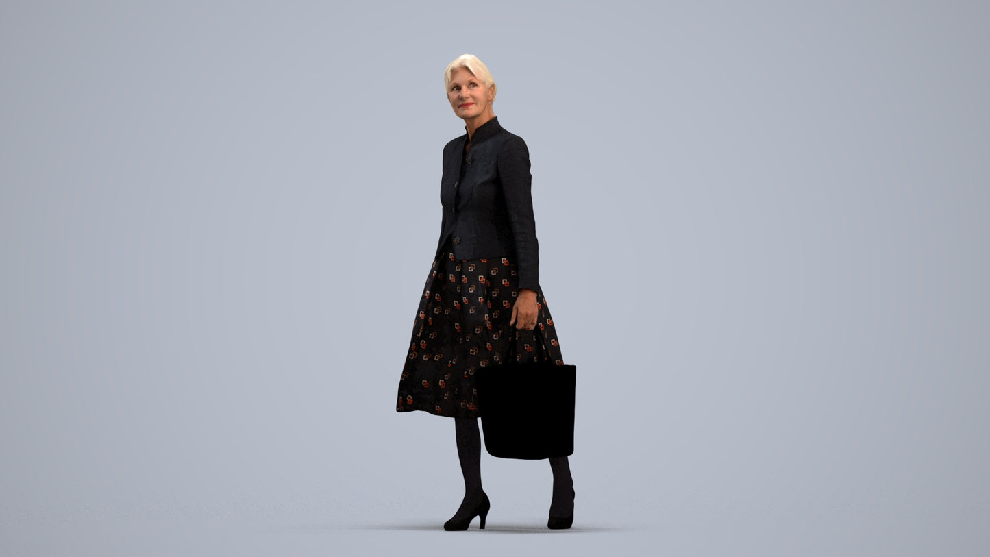 3D scanned senior woman standing business, photorealistic archviz people for Enscape and SketchUp, standing pose render