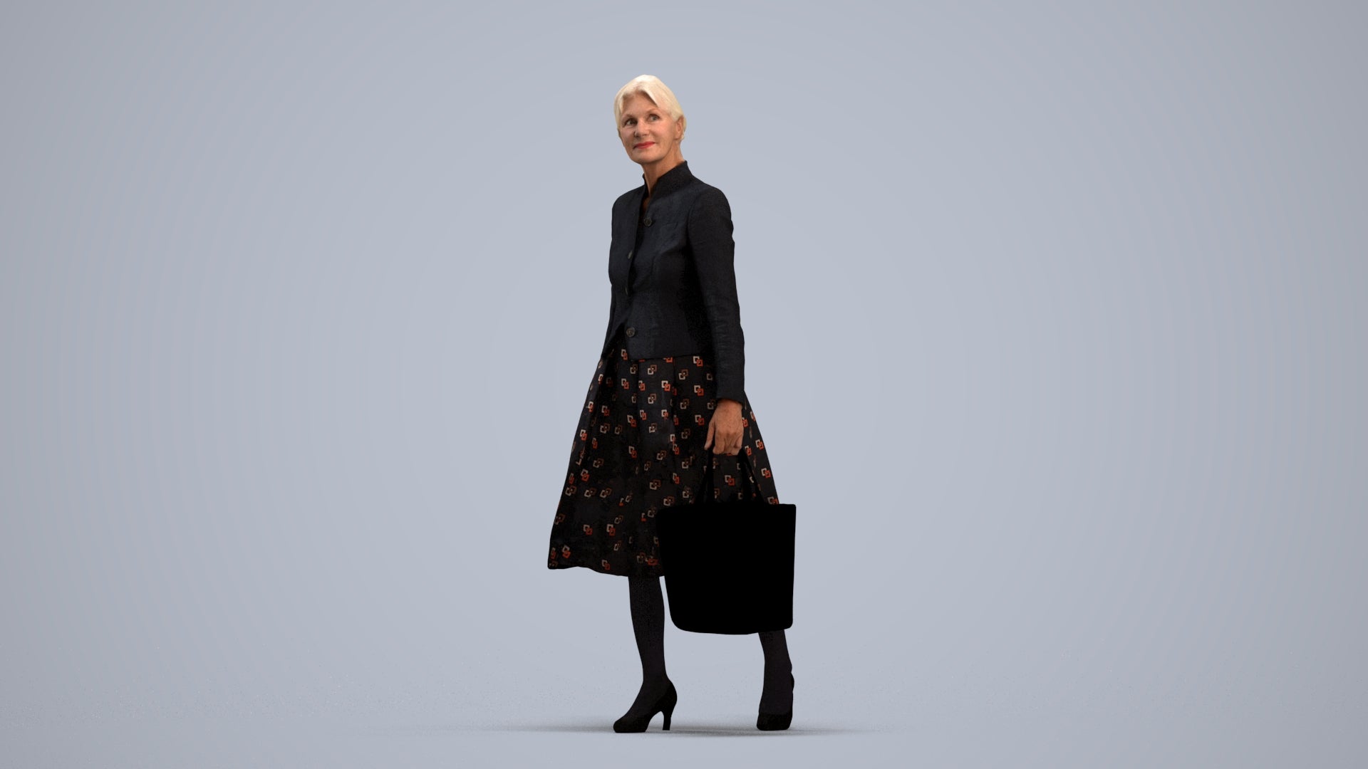3D scanned senior woman standing business, photorealistic archviz people for Enscape and SketchUp, standing pose render
