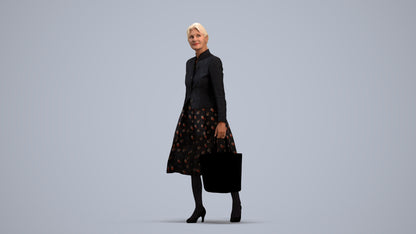 3D scanned senior woman standing business, photorealistic archviz people for Enscape and SketchUp, standing pose render